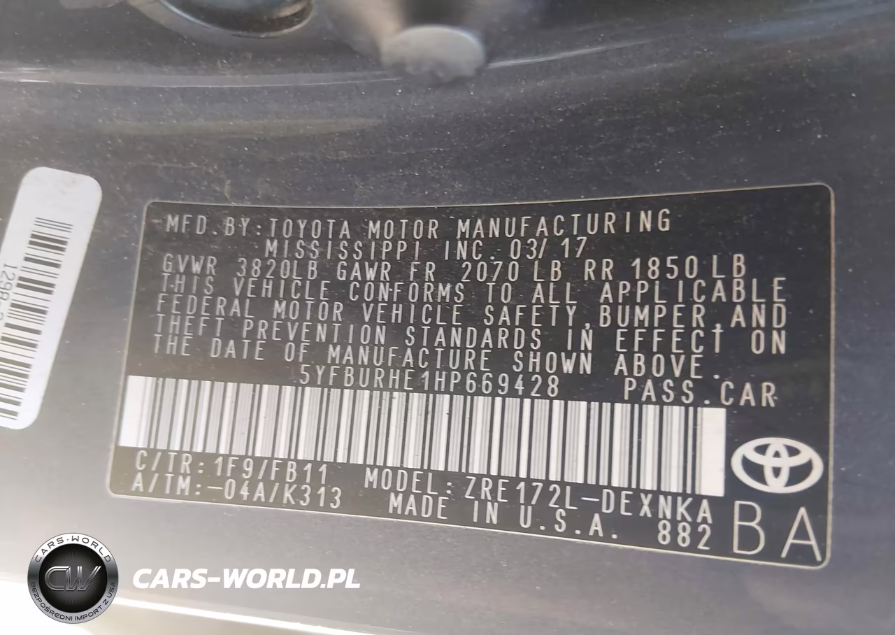 2017 Toyota Corolla Le VIN:5YFBURHE1HP669428 - 9