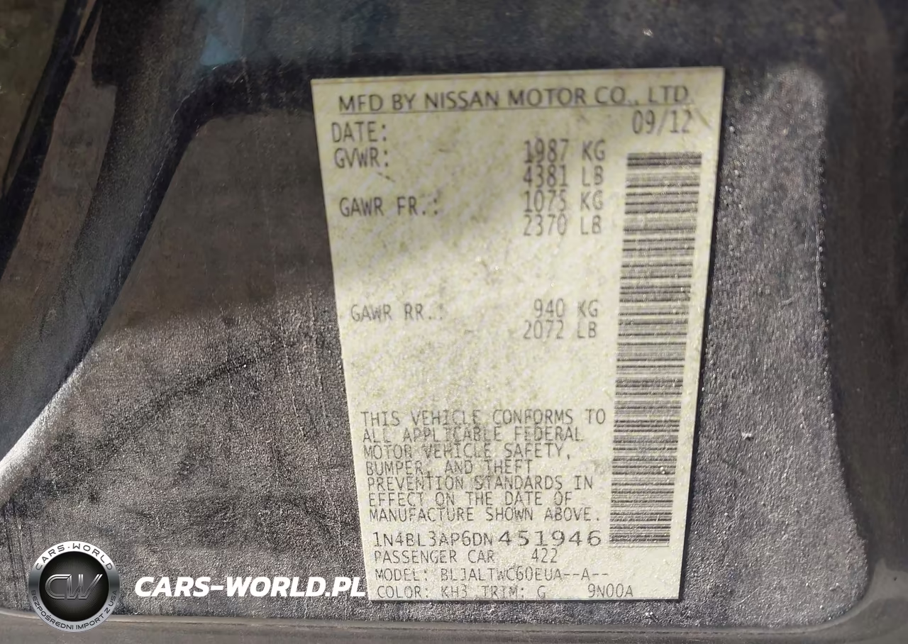 2013 Nissan Altima 3.5 Sv VIN:1N4BL3AP6DN451946 - 9