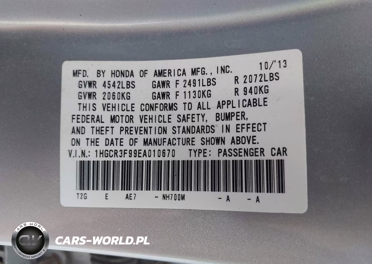 2014 Honda Accord Touring VIN:1HGCR3F99EA010670 - 9