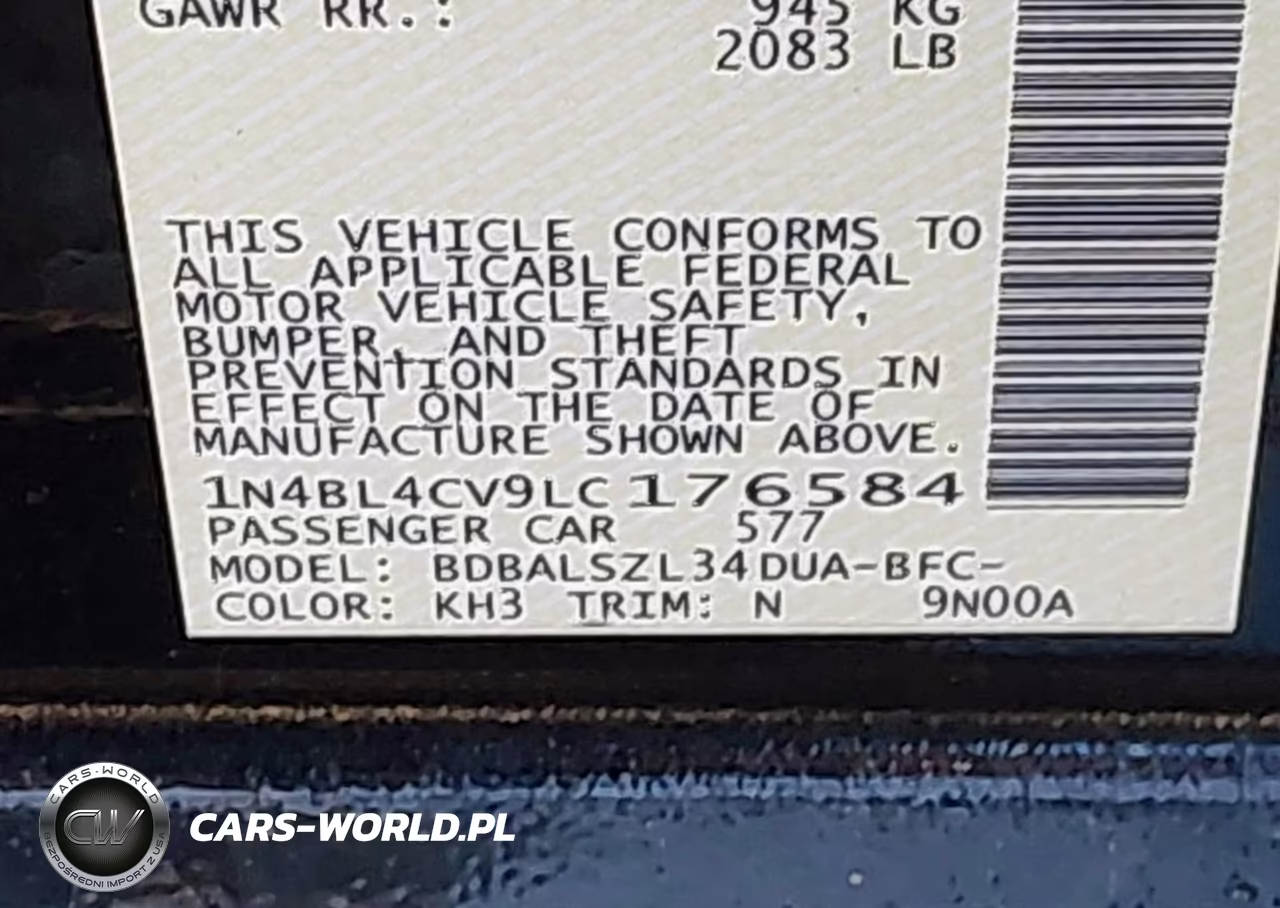2020 Nissan Altima Sr Fwd VIN:1N4BL4CV9LC176584 - 9