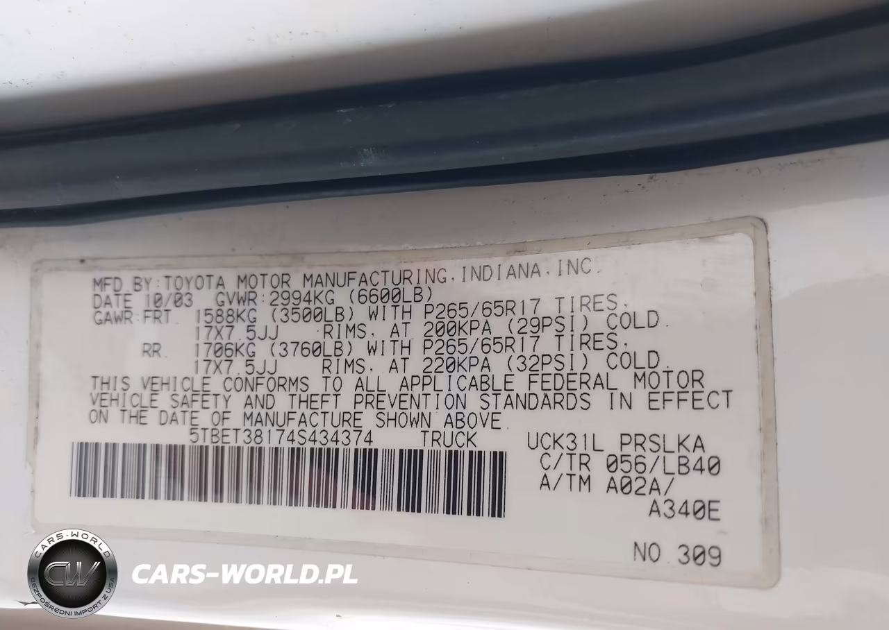 2004 Toyota Tundra Limited V8 VIN:5TBET38174S434374 - 9