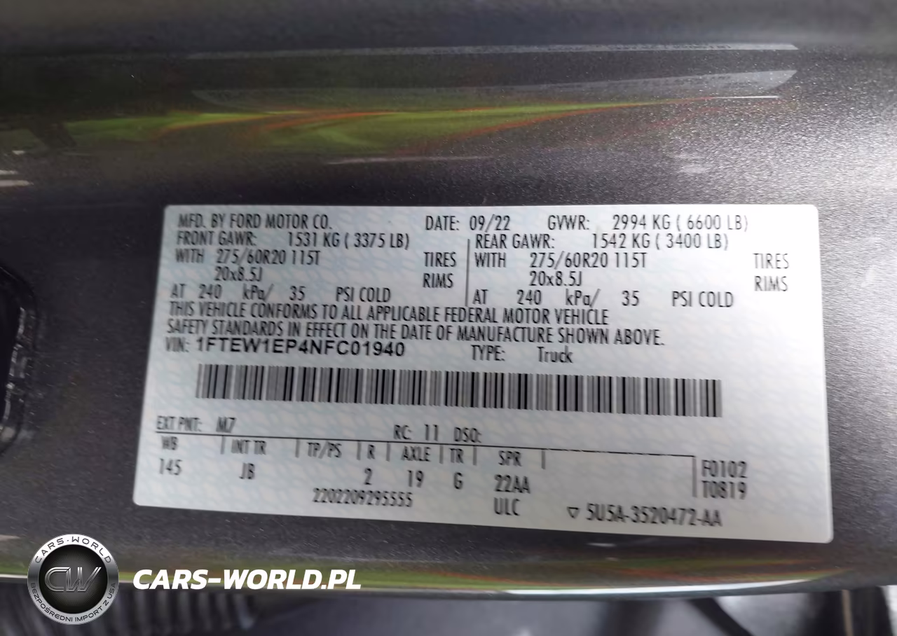 2022 Ford F-150 Xl VIN:1FTEW1EP4NFC01940 - 9