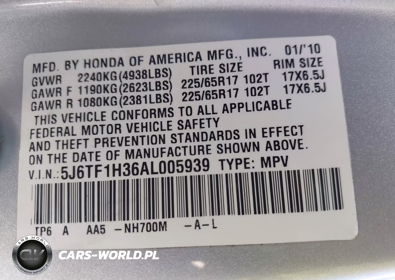 2010 Honda Accord Crosstour Ex VIN:5J6TF1H36AL005939 - 9