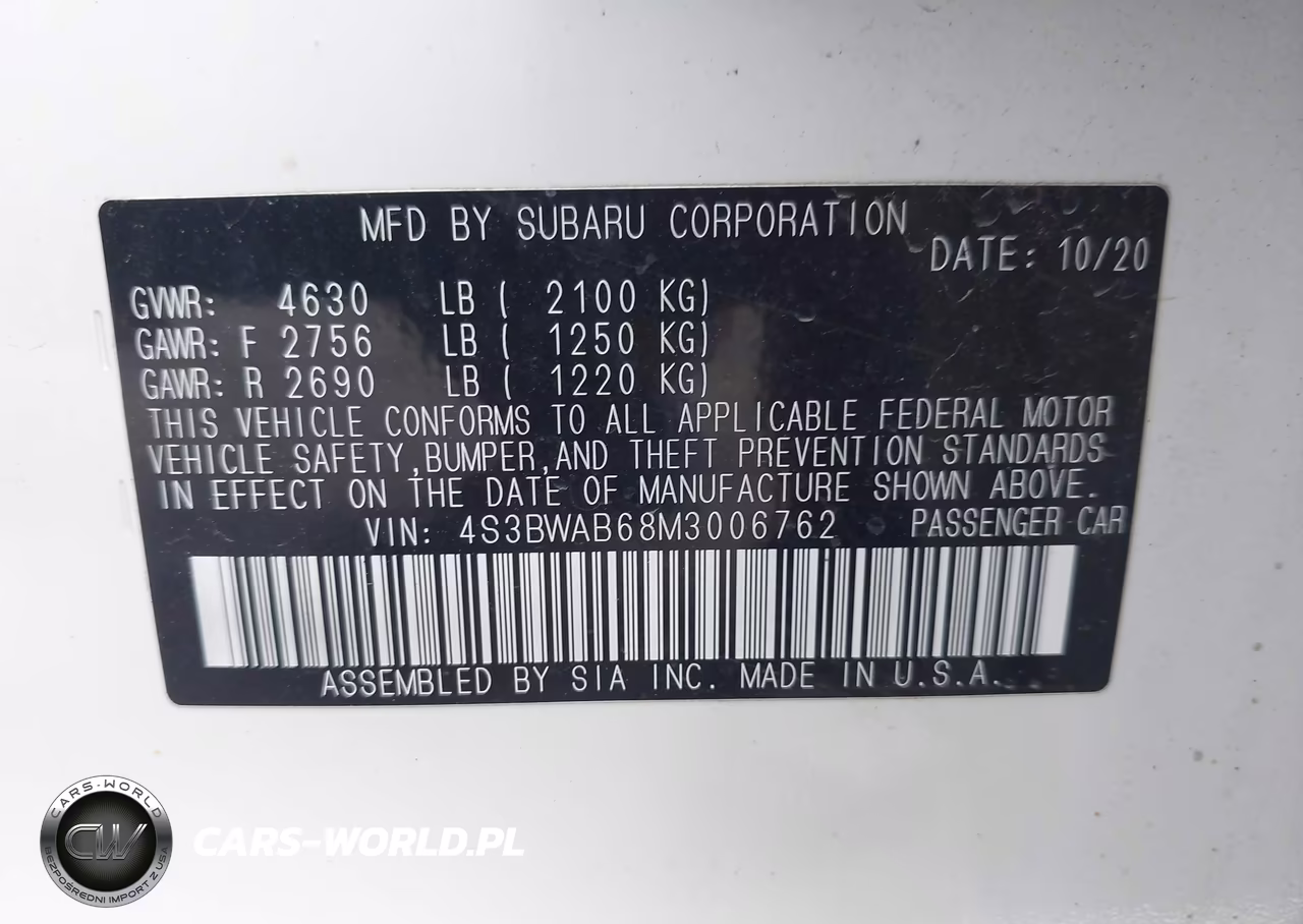 2021 Subaru Legacy VIN:4S3BWAB68M3006762 - 9