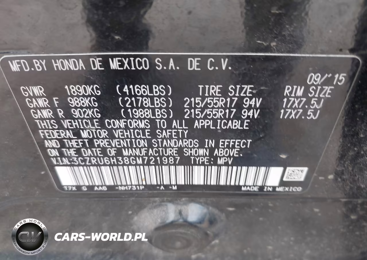 2016 Honda Hr-V Lx VIN:3CZRU6H38GM721987 - 9