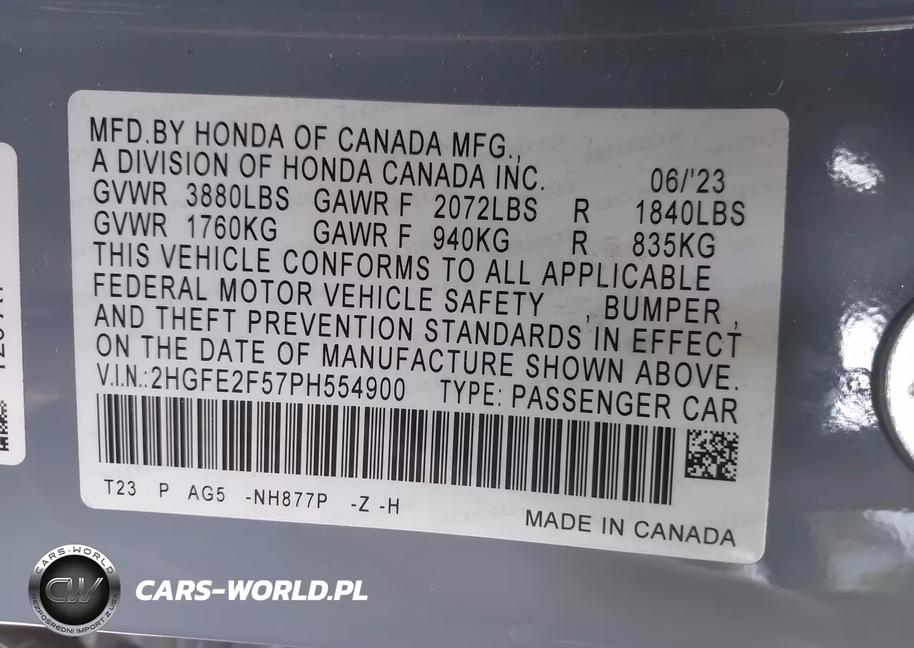 2023 Honda Civic Sport VIN:2HGFE2F57PH554900 - 9