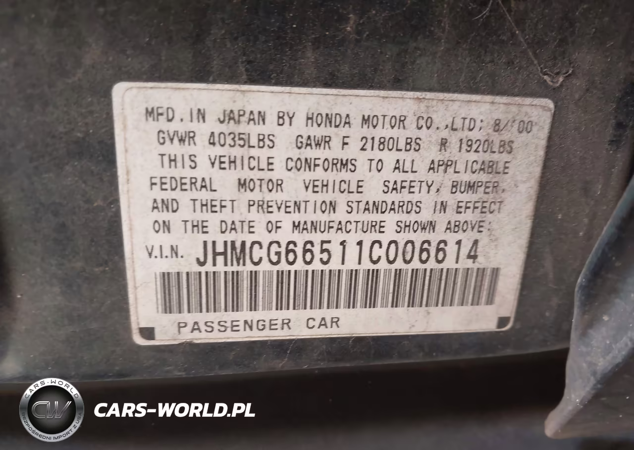2001 Honda Accord 2.3 Lx VIN:JHMCG66511C006614 - 9