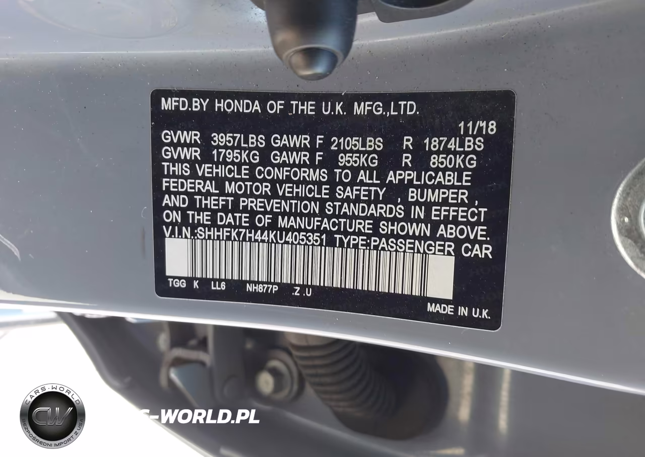 2019 Honda Civic Sport VIN:SHHFK7H44KU405351 - 9