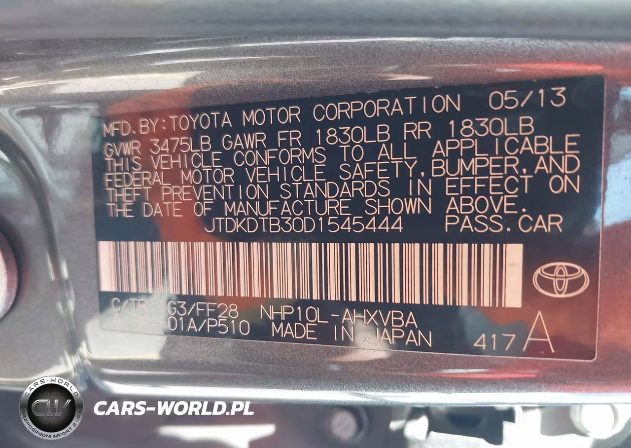 2013 Toyota Prius C Two VIN:JTDKDTB30D1545444 - 9