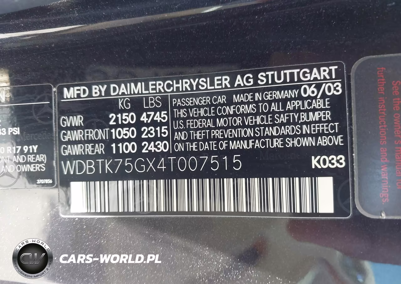 2004 Mercedes-Benz Clk 500 VIN:WDBTK75GX4T007515 - 9