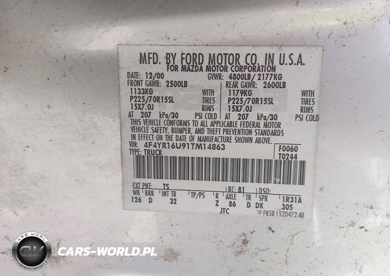 2001 Mazda B3000 Ds-Se VIN:4F4YR16U91TM14863 - 9