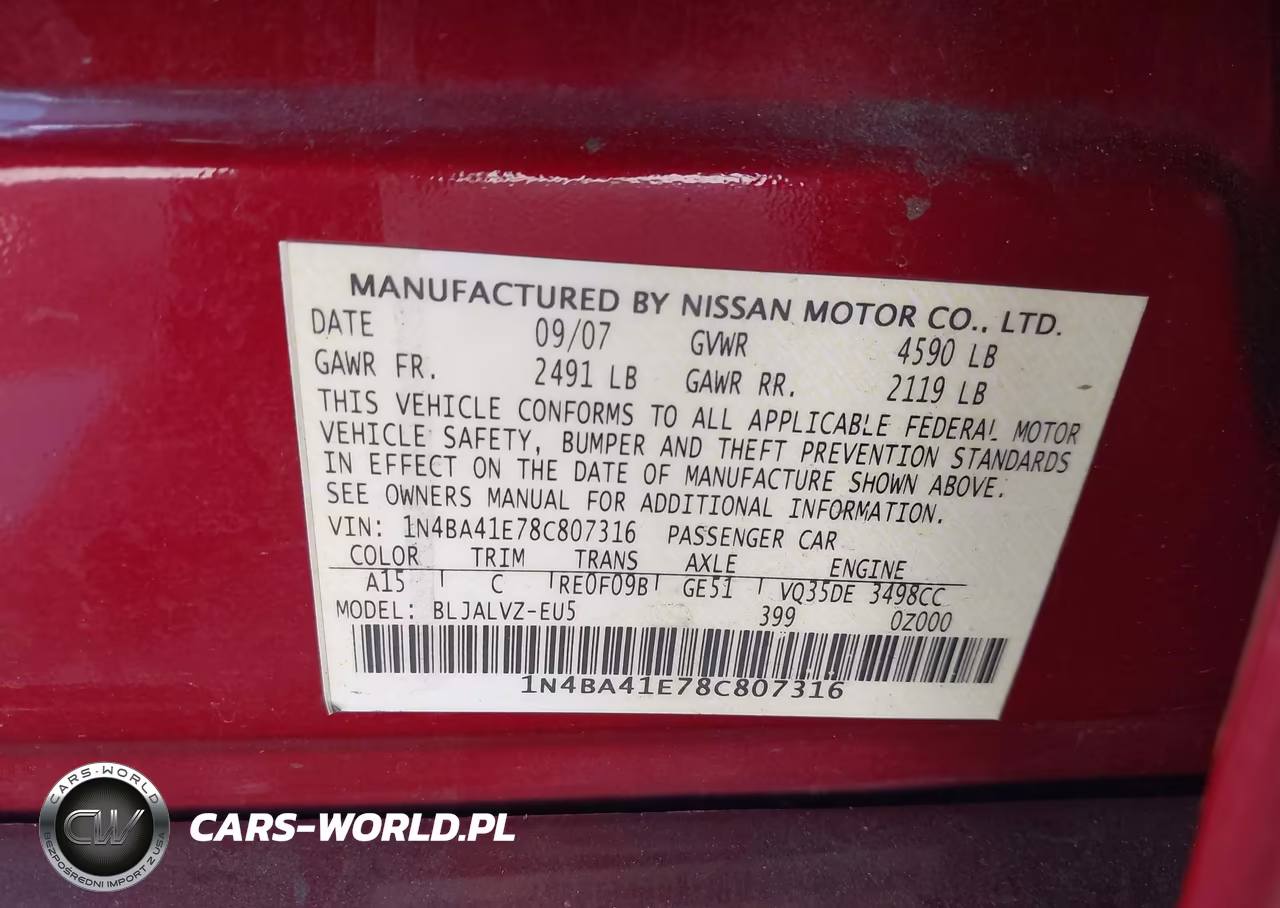 2008 Nissan Maxima 3.5 Se VIN:1N4BA41E78C807316 - 9