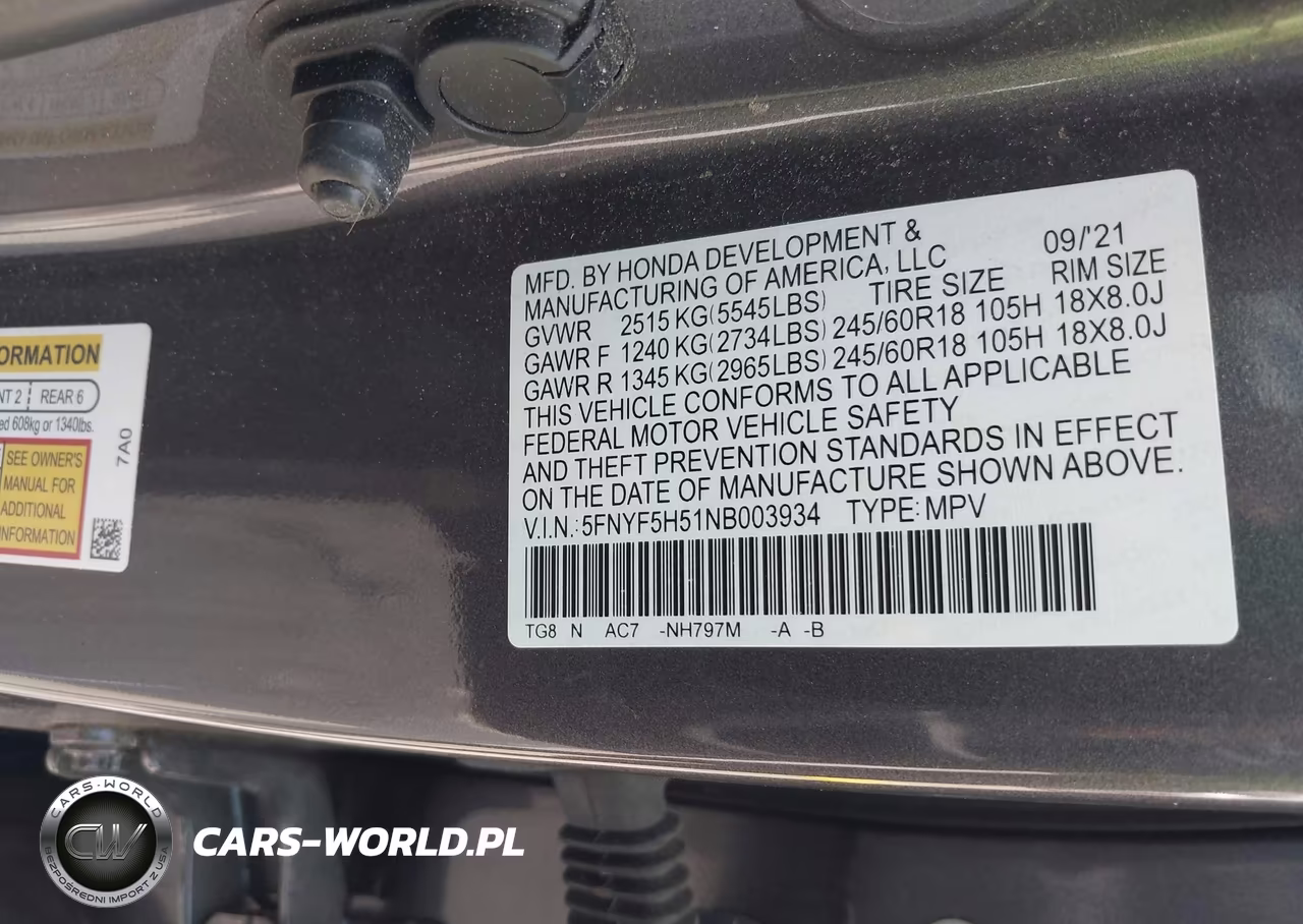 2022 Honda Pilot 2Wd Ex-L VIN:5FNYF5H51NB003934 - 9