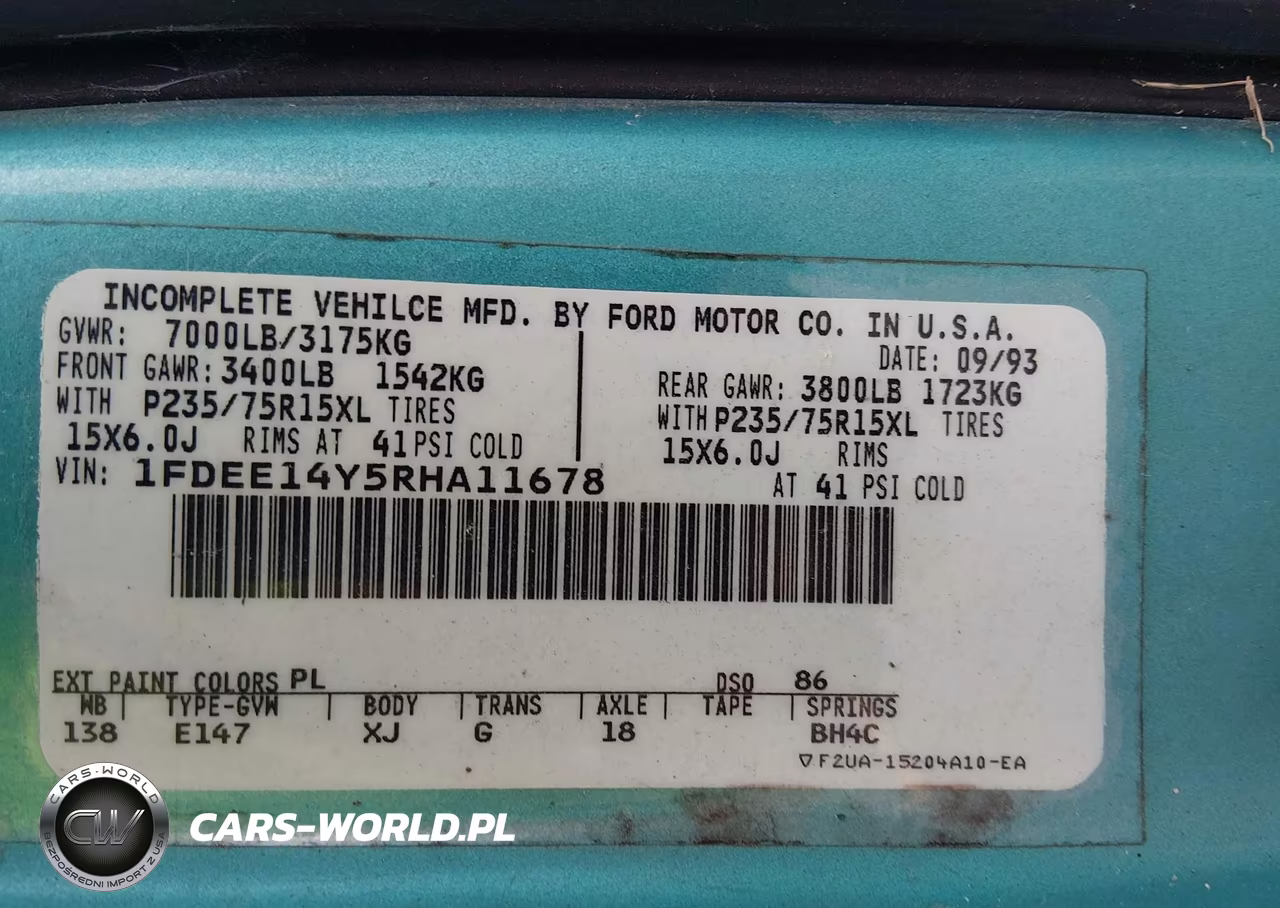 1994 Ford Econoline E150 Van VIN:1FDEE14Y5RHA11678 - 9