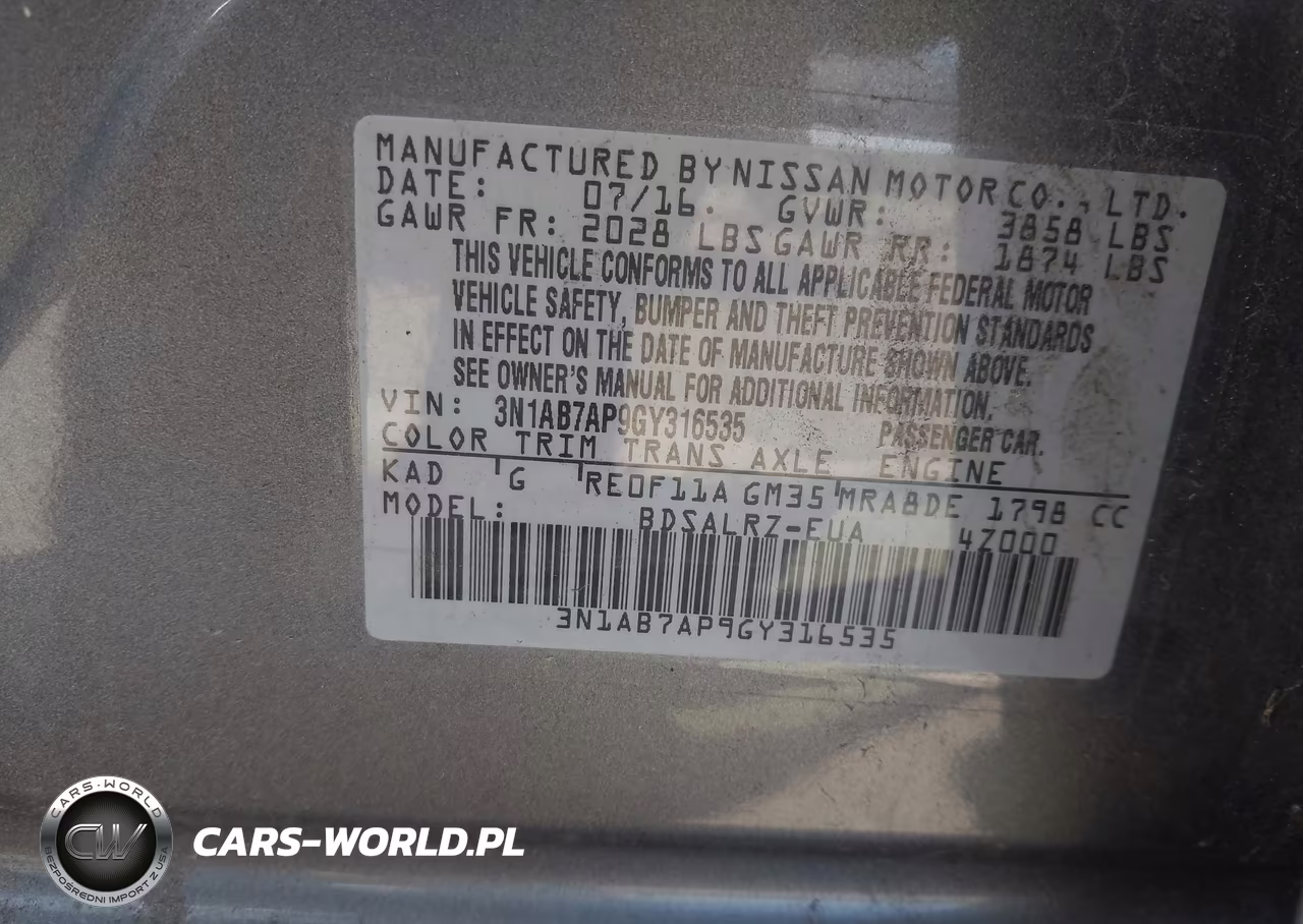2016 Nissan Sentra Sr VIN:3N1AB7AP9GY316535 - 9