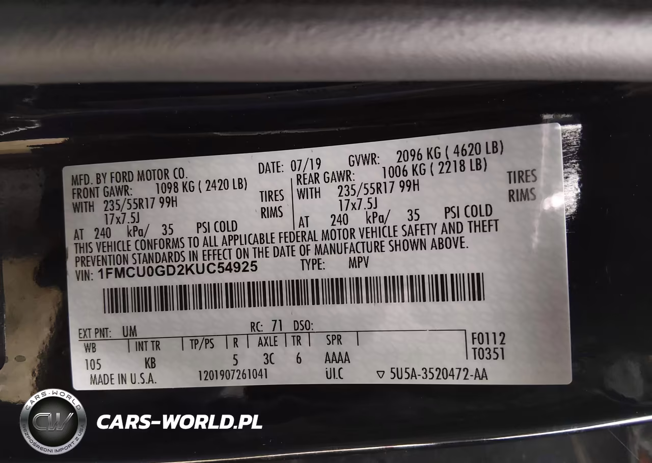 2019 Ford Escape Se VIN:1FMCU0GD2KUC54925 - 9