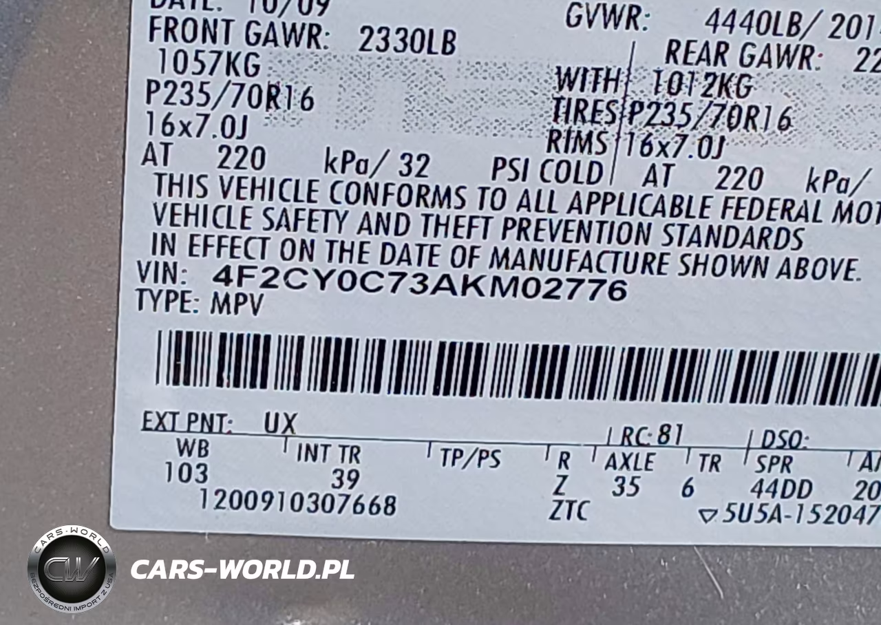 2010 Mazda Tribute I Sport VIN:4F2CY0C73AKM02776 - 9