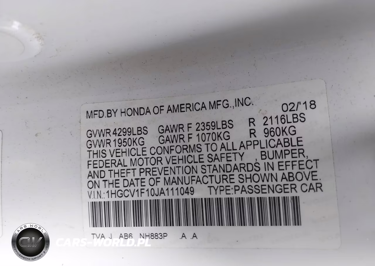 2018 Honda Accord Lx VIN:1HGCV1F10JA111049 - 9