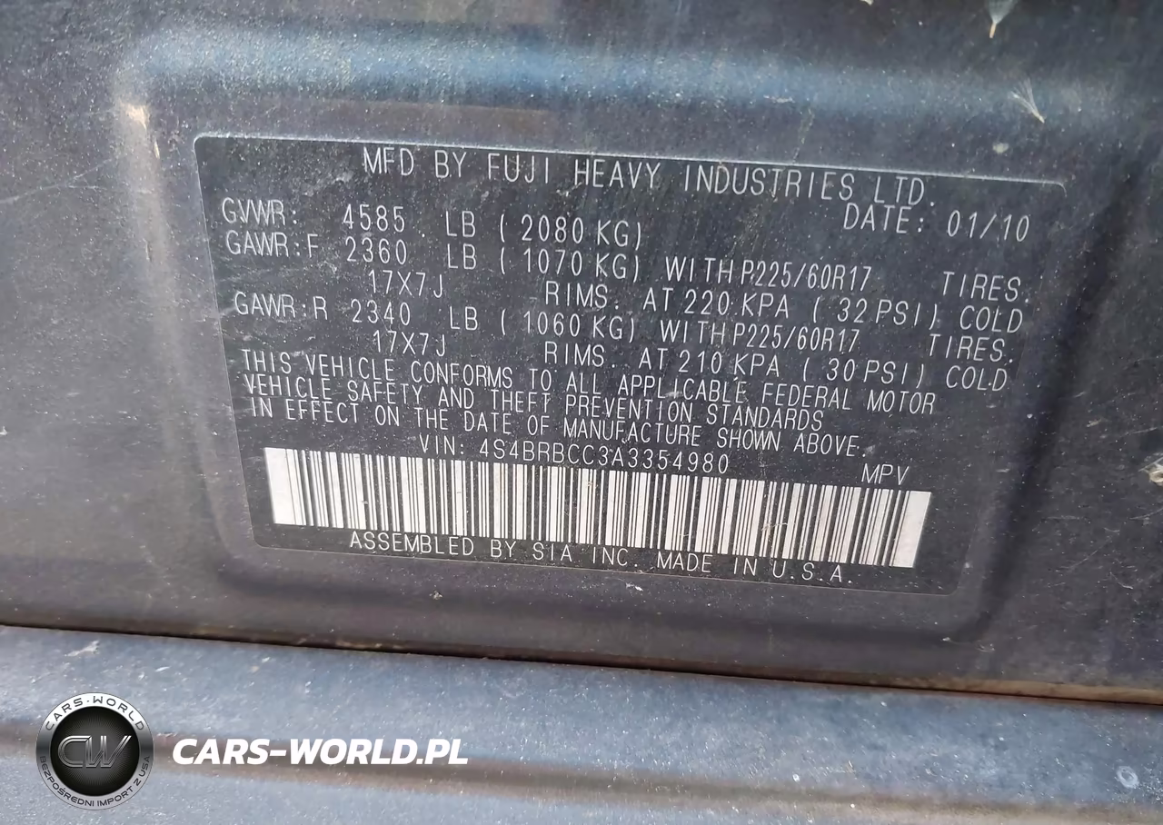 2010 Subaru Outback 2.5I Premium VIN:4S4BRBCC3A3354980 - 9