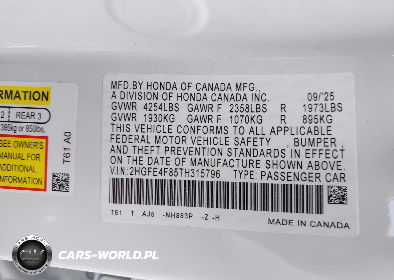 2026 Honda Civic Hybrid Sport-Sport Touring VIN:2HGFE4F85TH315796 - 9