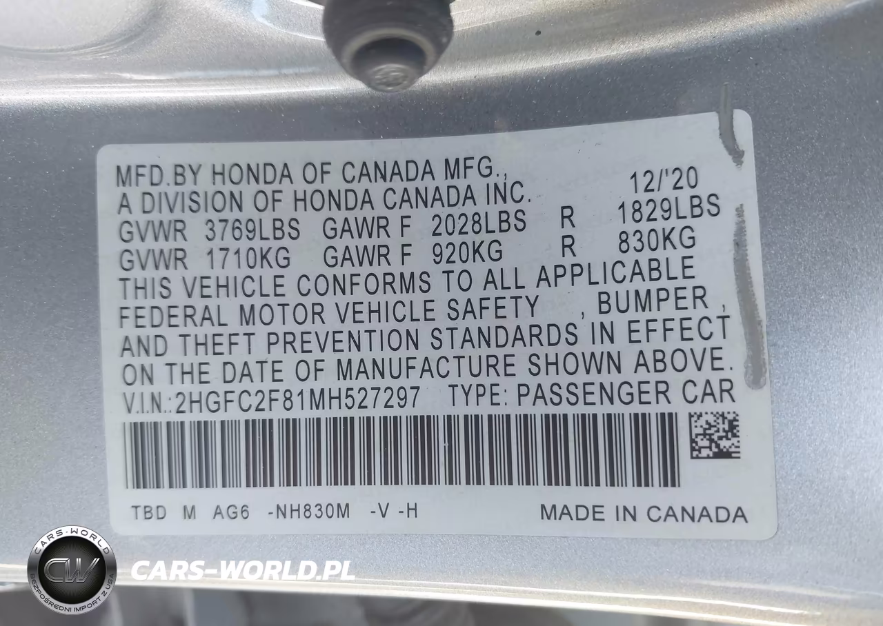 2021 Honda Civic Sport VIN:2HGFC2F81MH527297 - 9