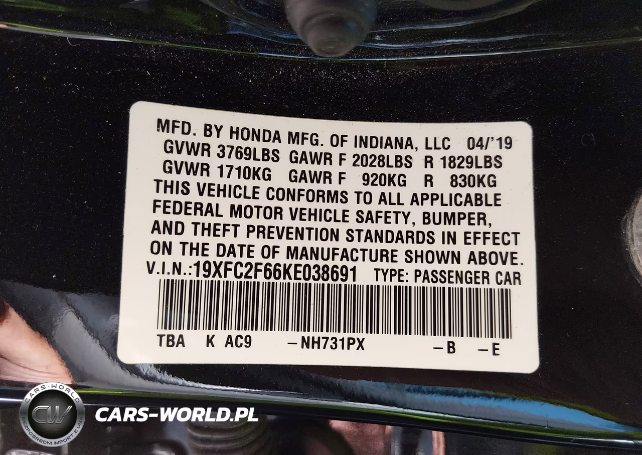 2019 Honda Civic Lx VIN:19XFC2F66KE038691 - 9