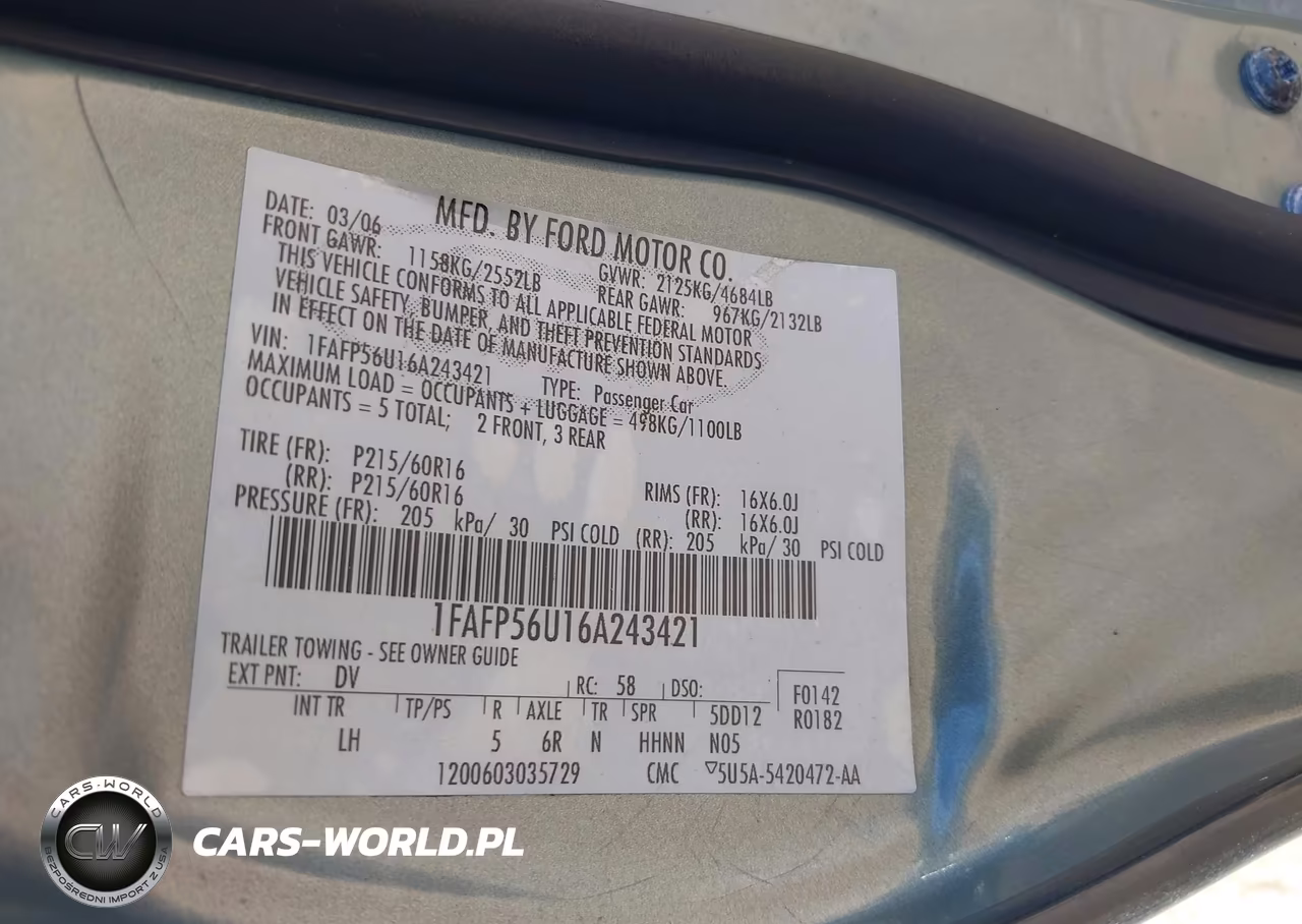 2006 Ford Taurus Sel VIN:1FAFP56U16A243421 - 9