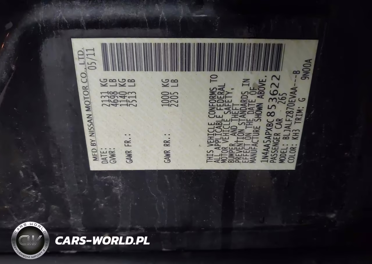 2011 Nissan Maxima 3.5 Sv VIN:1N4AA5APXBC853622 - 9