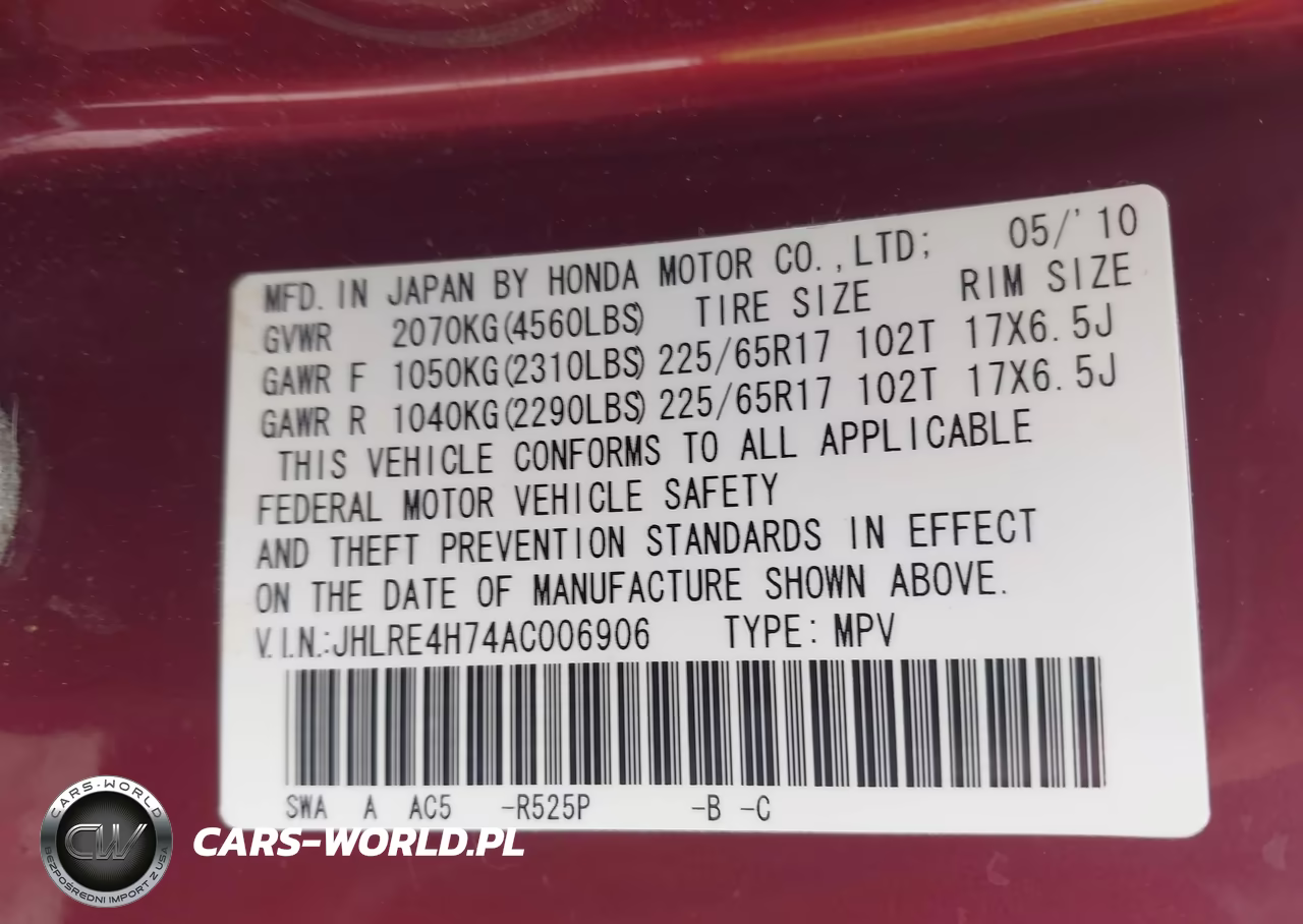 2010 Honda Cr-V Ex-L VIN:JHLRE4H74AC006906 - 9