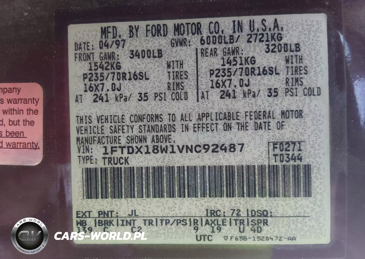 1997 Ford F-150 Lariat-Xl-Xlt VIN:1FTDX18W1VNC92487 - 9