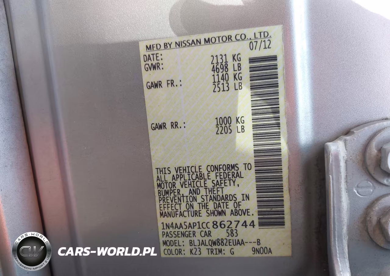 2012 Nissan Maxima 3.5 S VIN:1N4AA5AP1CC862744 - 9