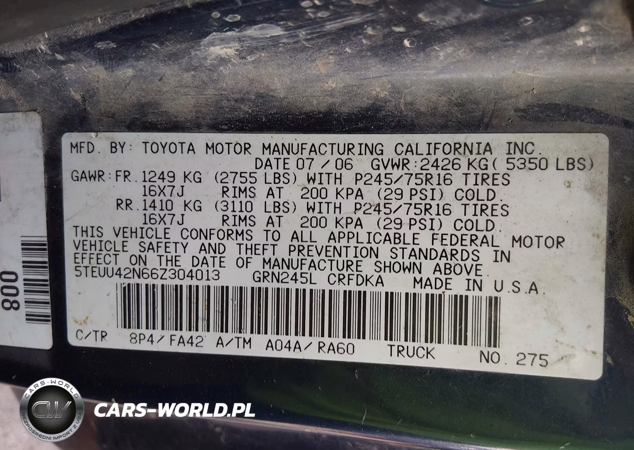 2006 Toyota Tacoma Base V6 VIN:5TEUU42N66Z304013 - 9