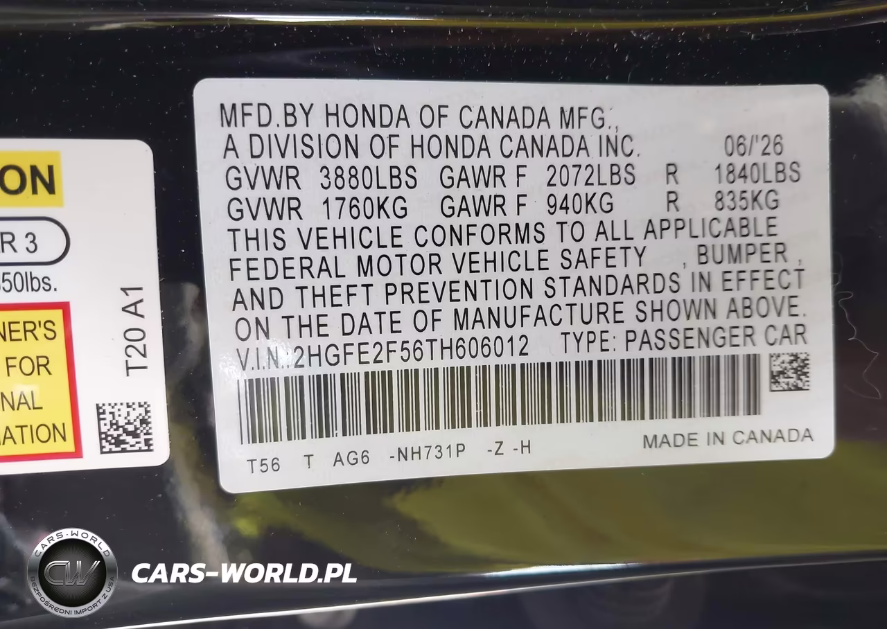 2026 Honda Civic Sport VIN:2HGFE2F56TH606012 - 9