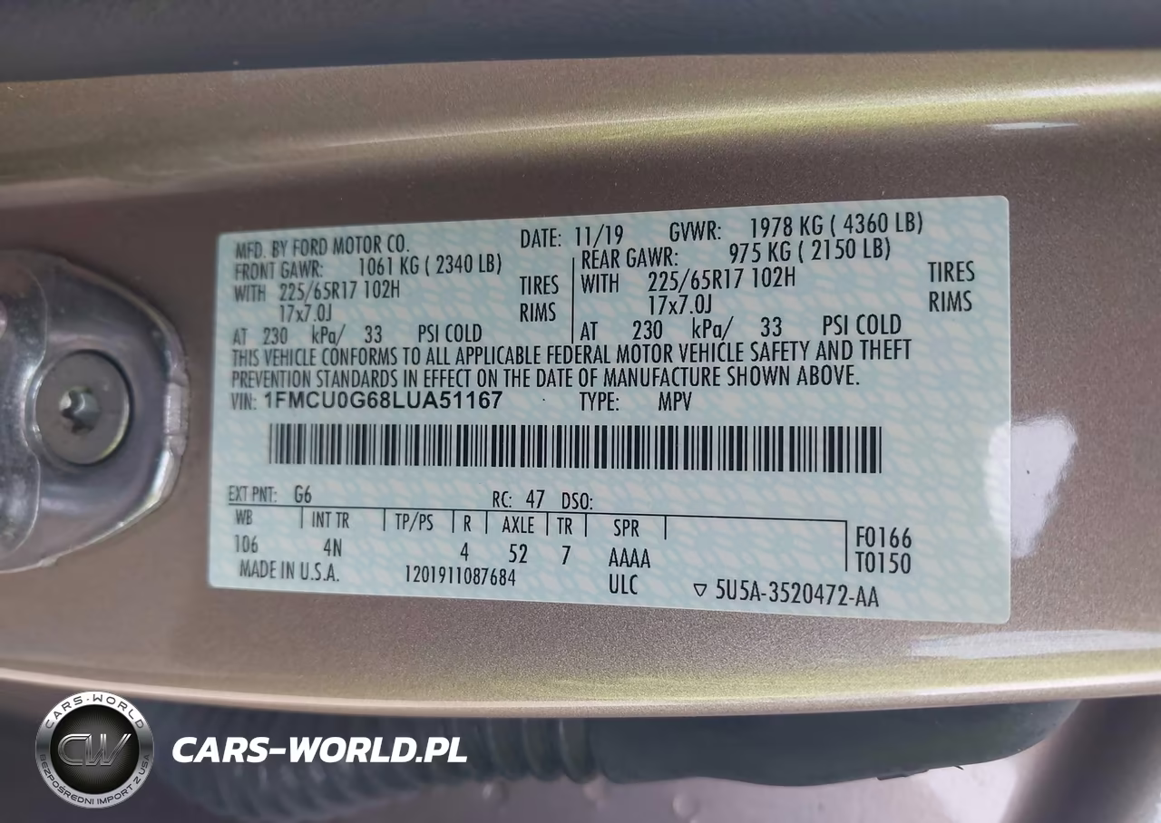 2020 Ford Escape Se VIN:1FMCU0G68LUA51167 - 9