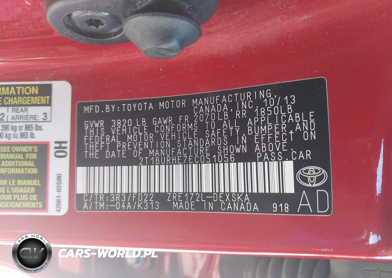 2014 Toyota Corolla S Plus VIN:2T1BURHE7EC051056 - 9
