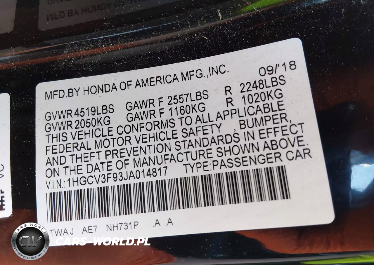2018 Honda Accord Hybrid Touring VIN:1HGCV3F93JA014817 - 9