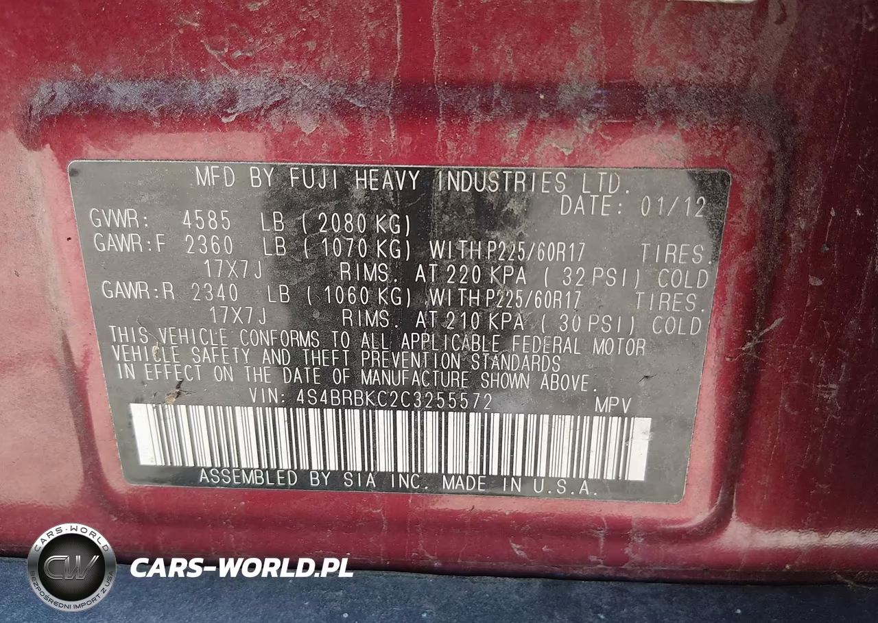 2012 Subaru Outback 2.5I Limited VIN:4S4BRBKC2C3255572 - 9