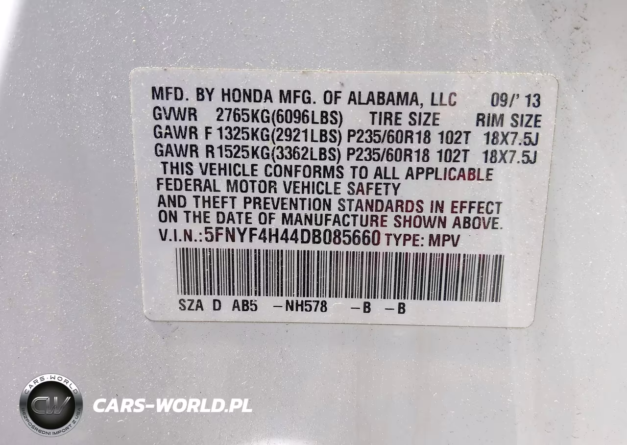 2013 Honda Pilot Ex VIN:5FNYF4H44DB085660 - 9