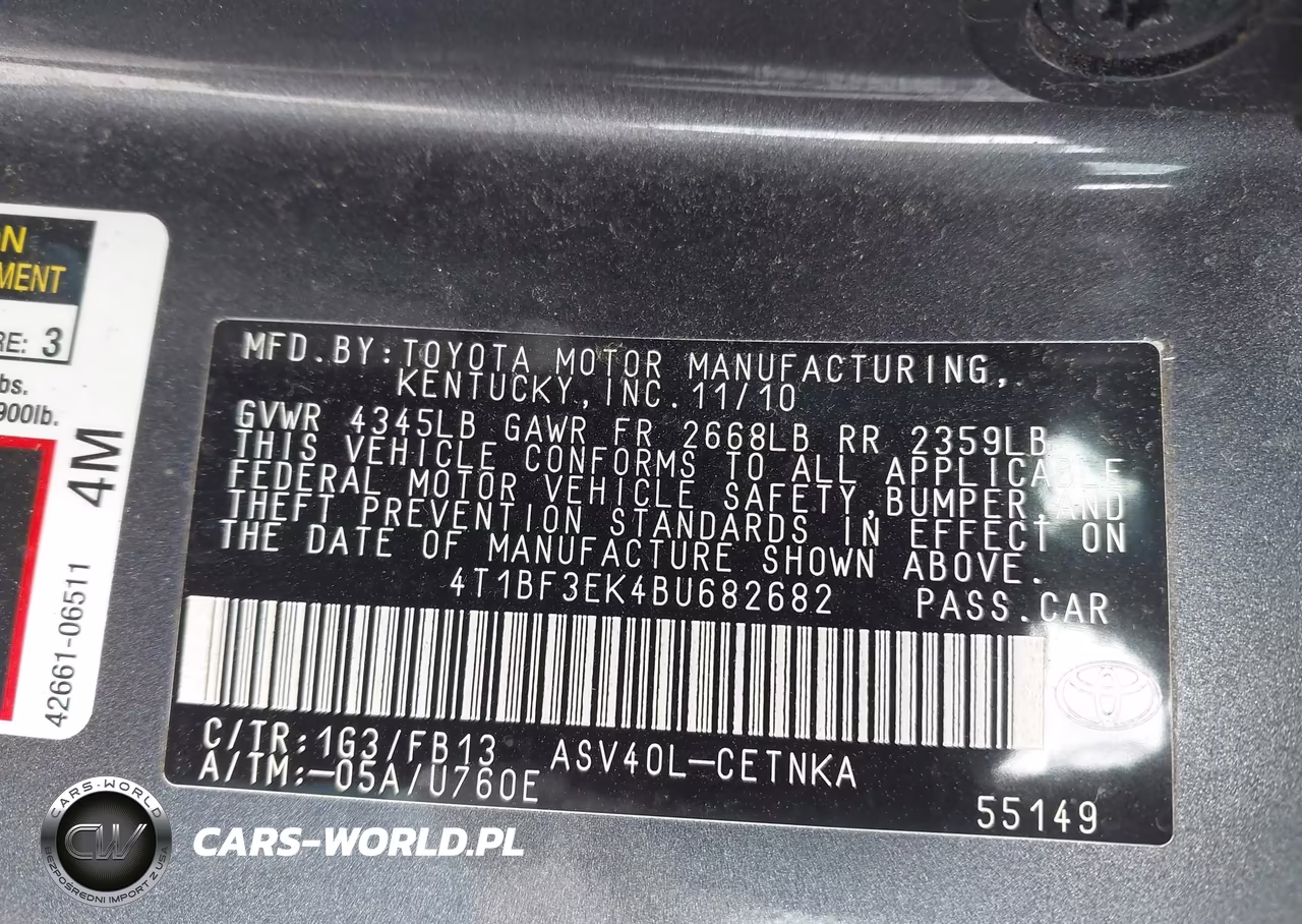 2011 Toyota Camry Le VIN:4T1BF3EK4BU682682 - 9