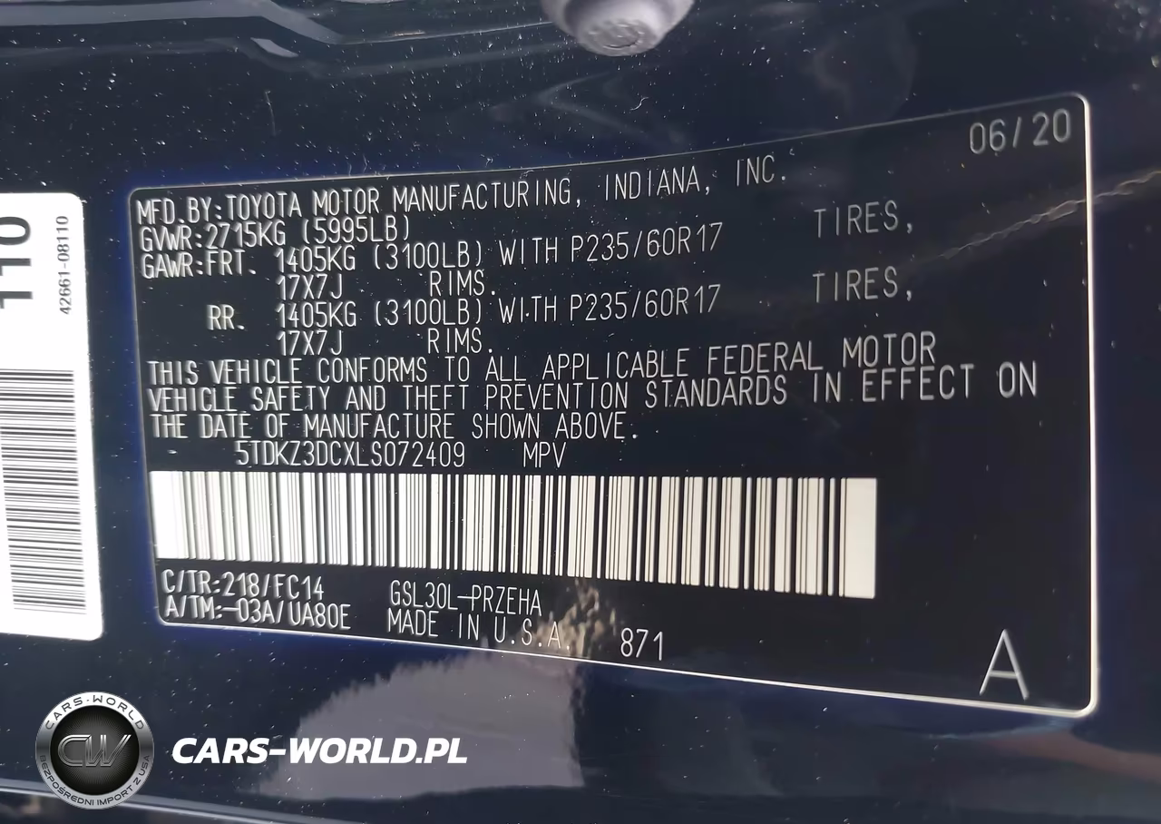 2020 Toyota Sienna Le VIN:5TDKZ3DCXLS072409 - 9