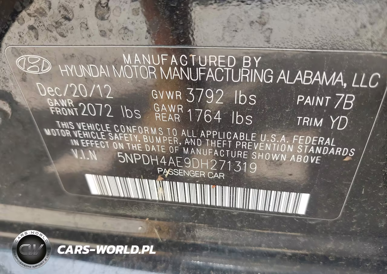 2013 Hyundai Elantra Gls VIN:5NPDH4AE9DH271319 - 9