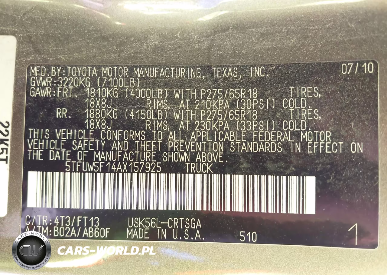 2010 Toyota Tundra Grade 5.7L V8 VIN:5TFUW5F14AX157925 - 9