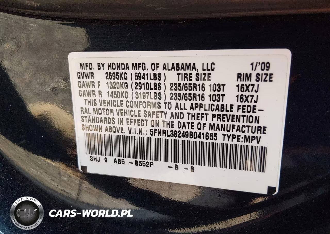 2009 Honda Odyssey Lx VIN:5FNRL38249B041655 - 9