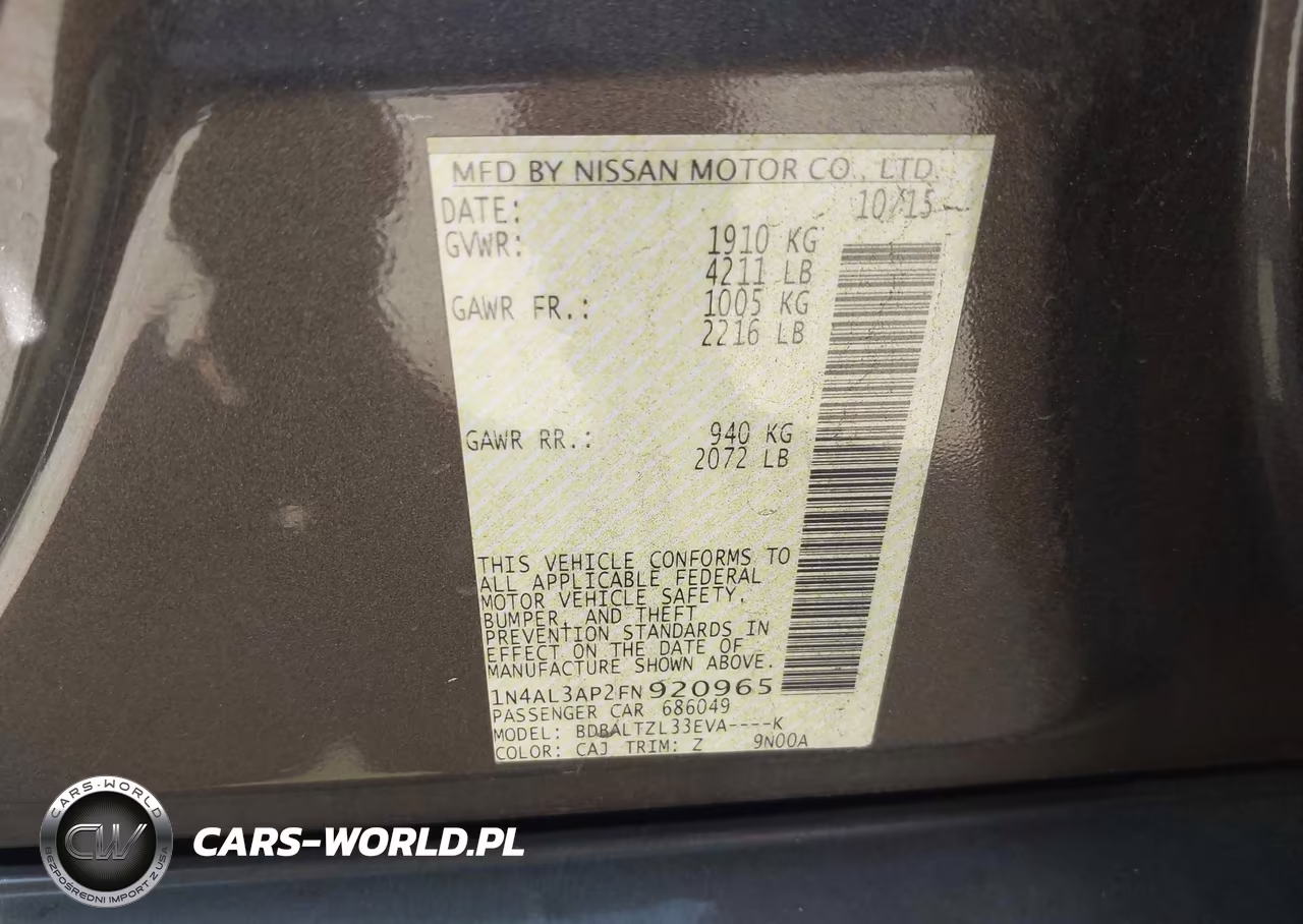 2015 Nissan Altima 2.5-2.5 S-2.5 Sl-2.5 Sv VIN:1N4AL3AP2FN920965 - 9