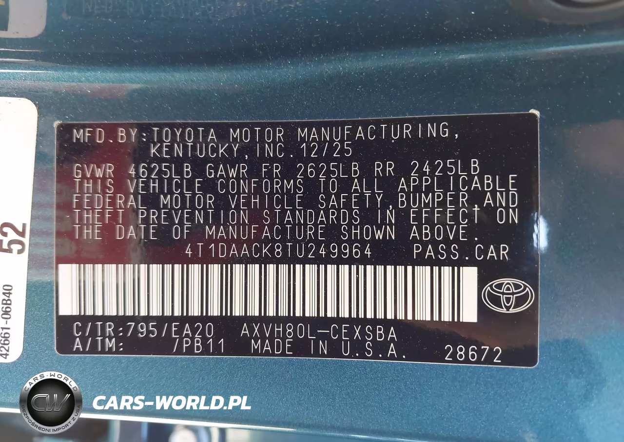 2026 Toyota Camry Se VIN:4T1DAACK8TU249964 - 9