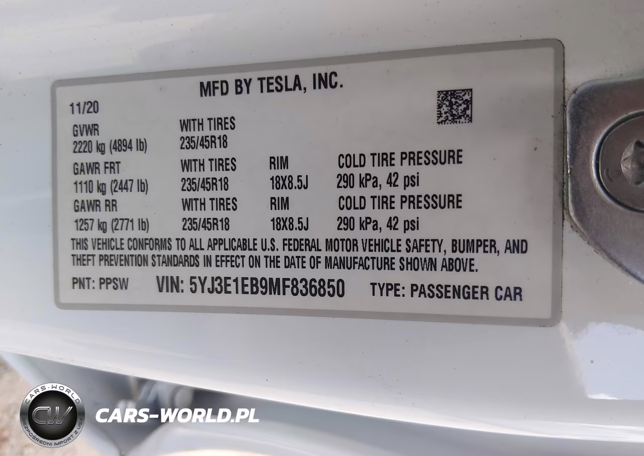 2021 Tesla Model 3 Long Range Dual Motor All-Wheel Drive VIN:5YJ3E1EB9MF836850 - 9
