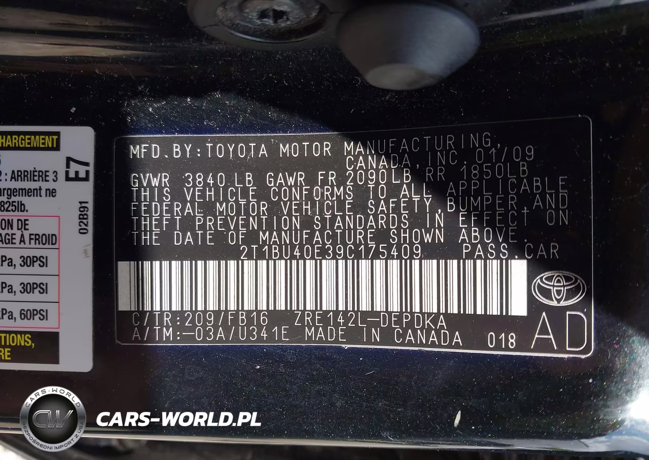 2009 Toyota Corolla Le VIN:2T1BU40E39C175409 - 9