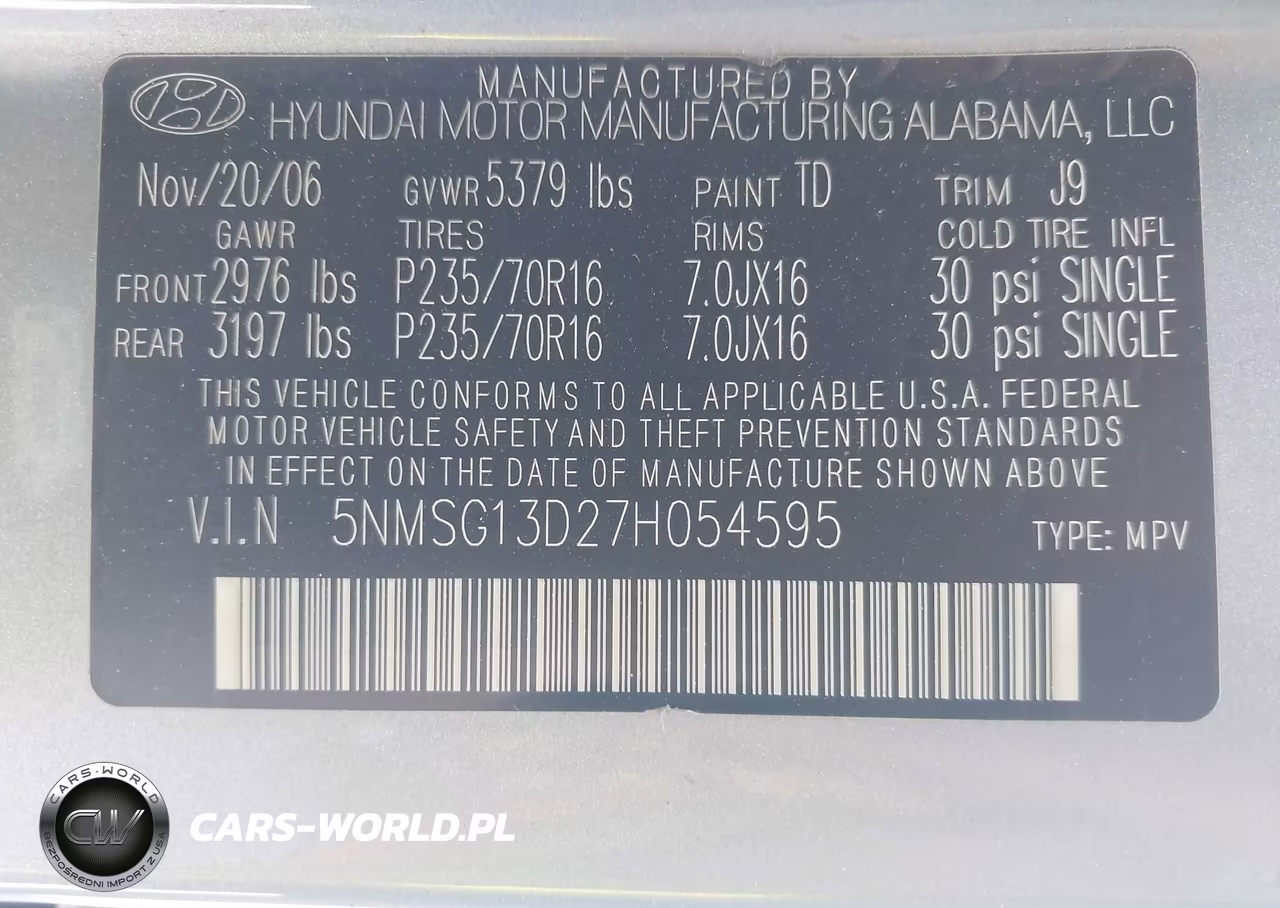 2007 Hyundai Santa Fe Gls VIN:5NMSG13D27H054595 - 9