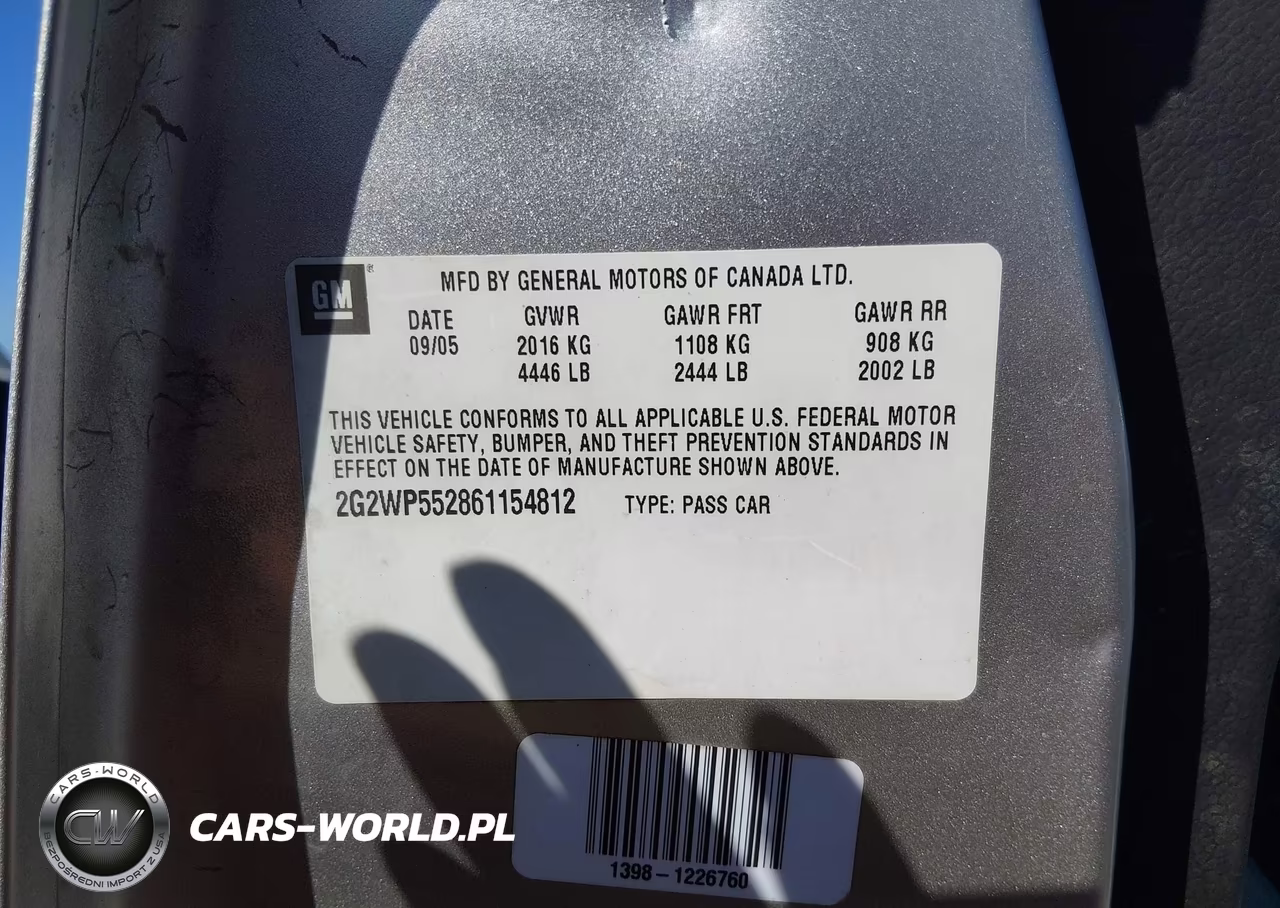2006 Pontiac Grand Prix VIN:2G2WP552861154812 - 9
