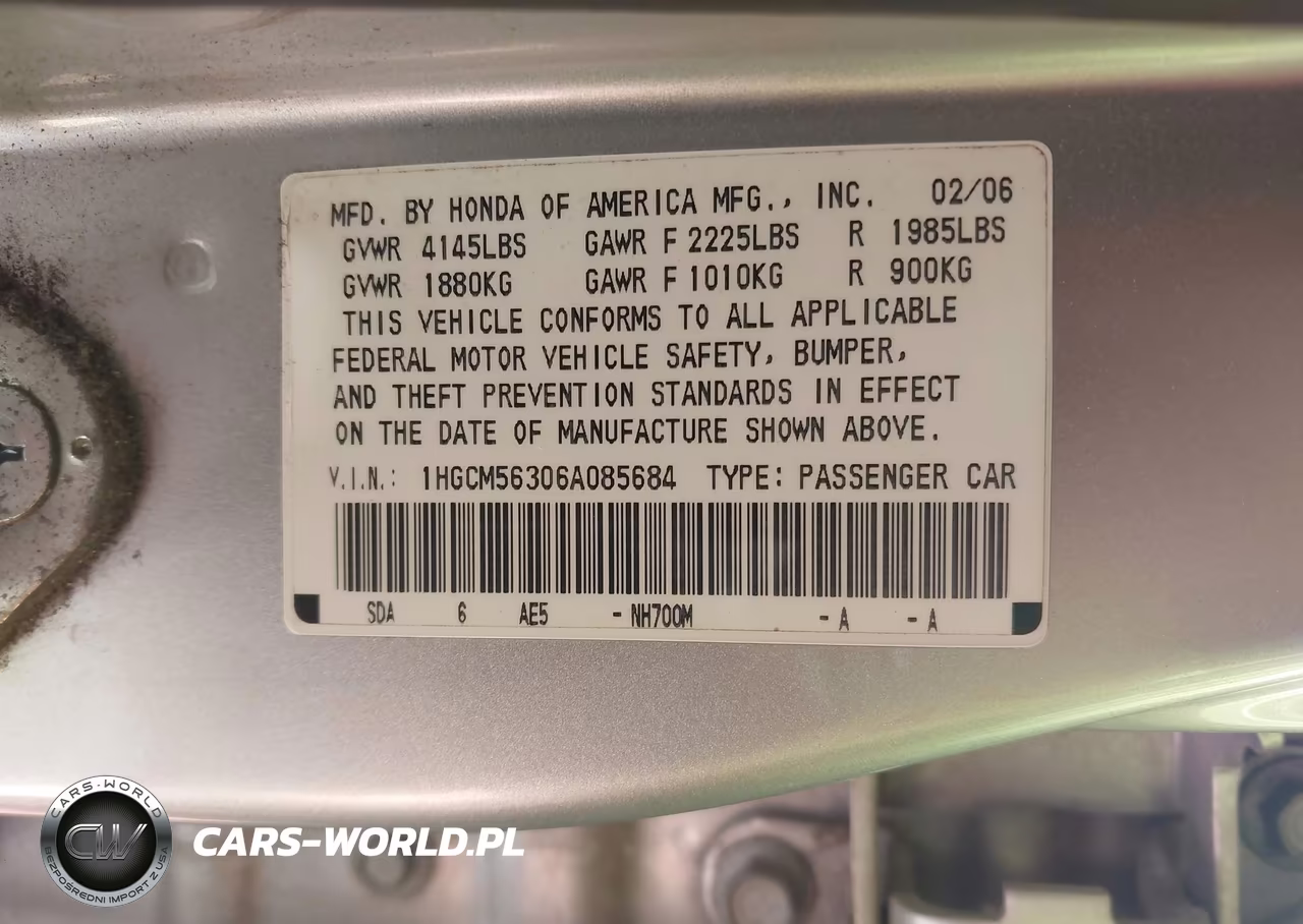 2006 Honda Accord Se VIN:1HGCM56306A085684 - 9